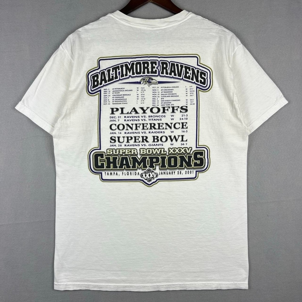 Baltimore Ravens Super Bowl XXXV NFL Champions White Tee Shirt L